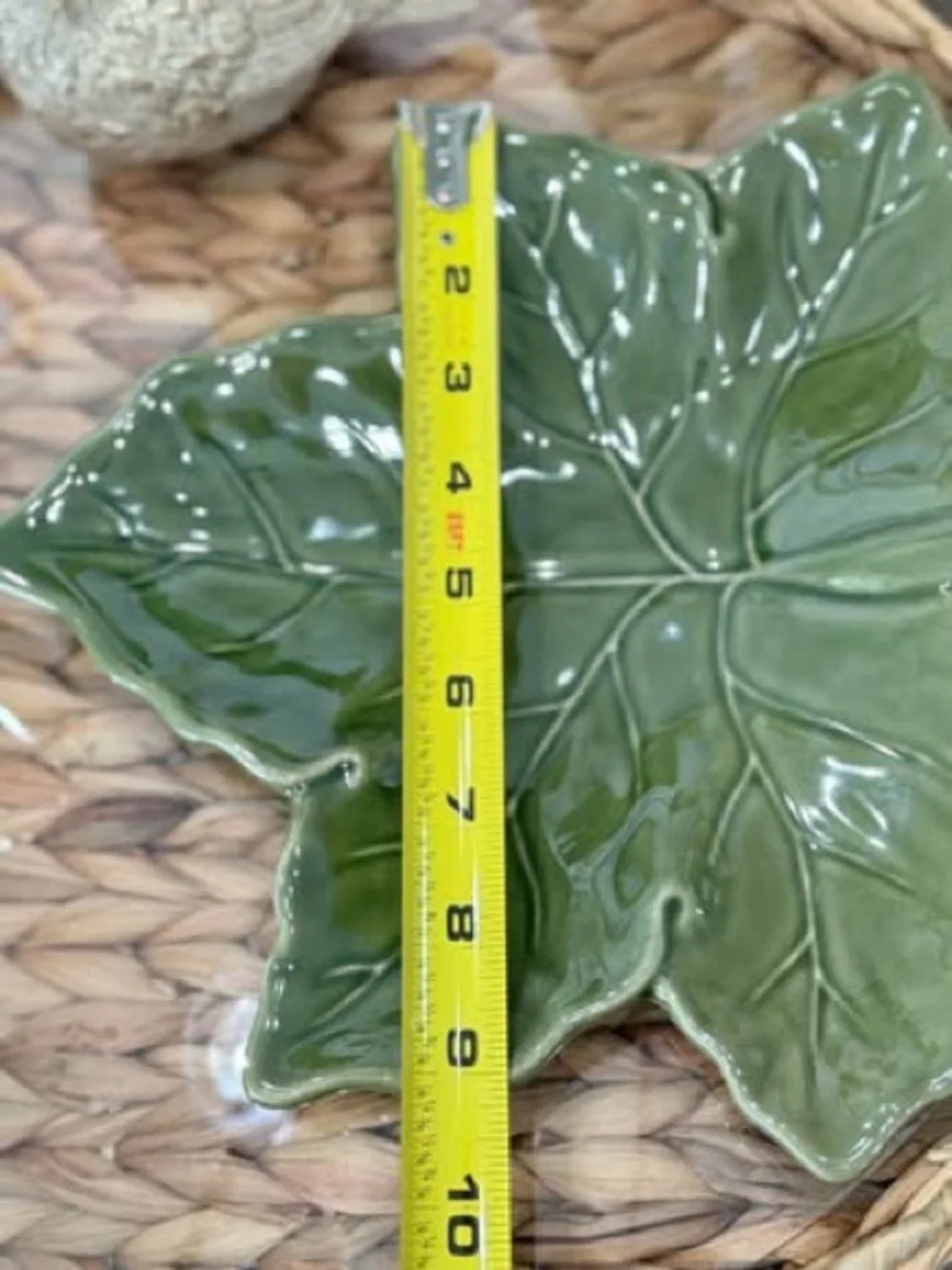 Pottery Barn Harvest Leaf Plate Green 10” Ceramic Fall Thanksgiving Serving Dish